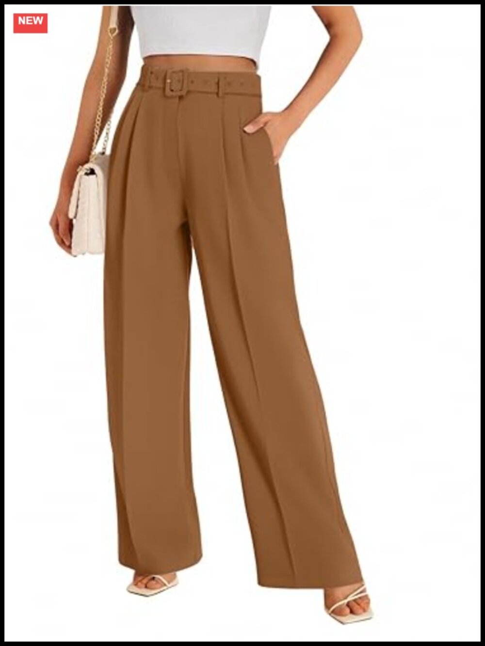 Wide Leg High Rise Palazzo Dress Pants with Belt